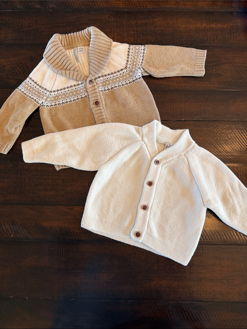 Classic Shawl Collar Baby Cardigan Sweaters Cream & Tan
